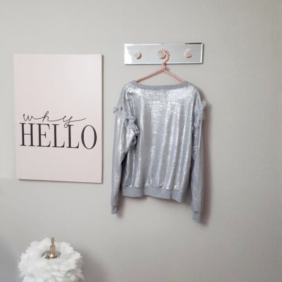 NWT Piazza Del Tempio silver foil ruffle tulle accent sweatshirt, L - Picture 5 of 7